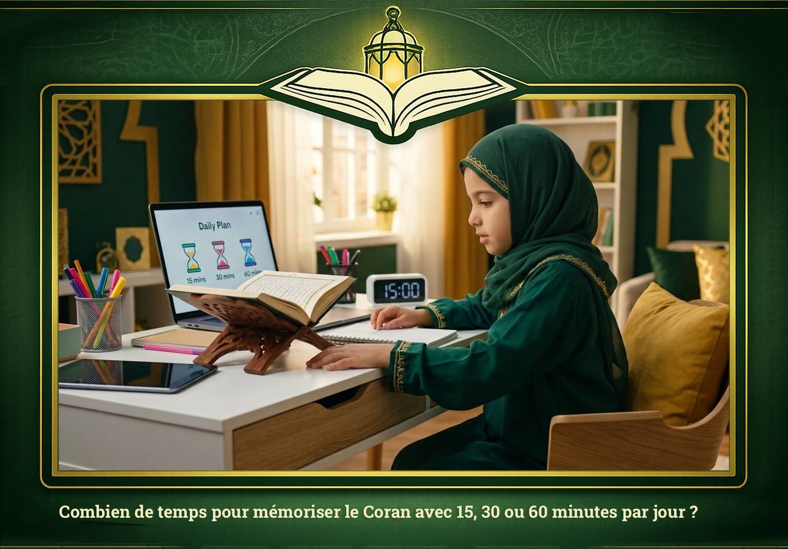 Combien de temps pour mémoriser le Coran avec 15, 30 ou 60 minutes par jour?